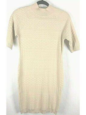 Beige Texture Knit Sweater Dress Large Say What Mock Neck Fitted Geometric Motif